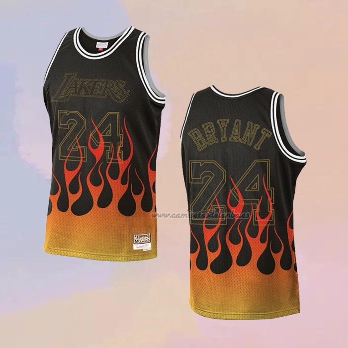 Camiseta Los Angeles Lakers Kobe Bryant NO 24 Flames Negro